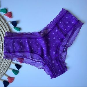 Victoria's Secret Lace Trim Waffle Cheeky Panty Wild Pansy Starry Nights NEW